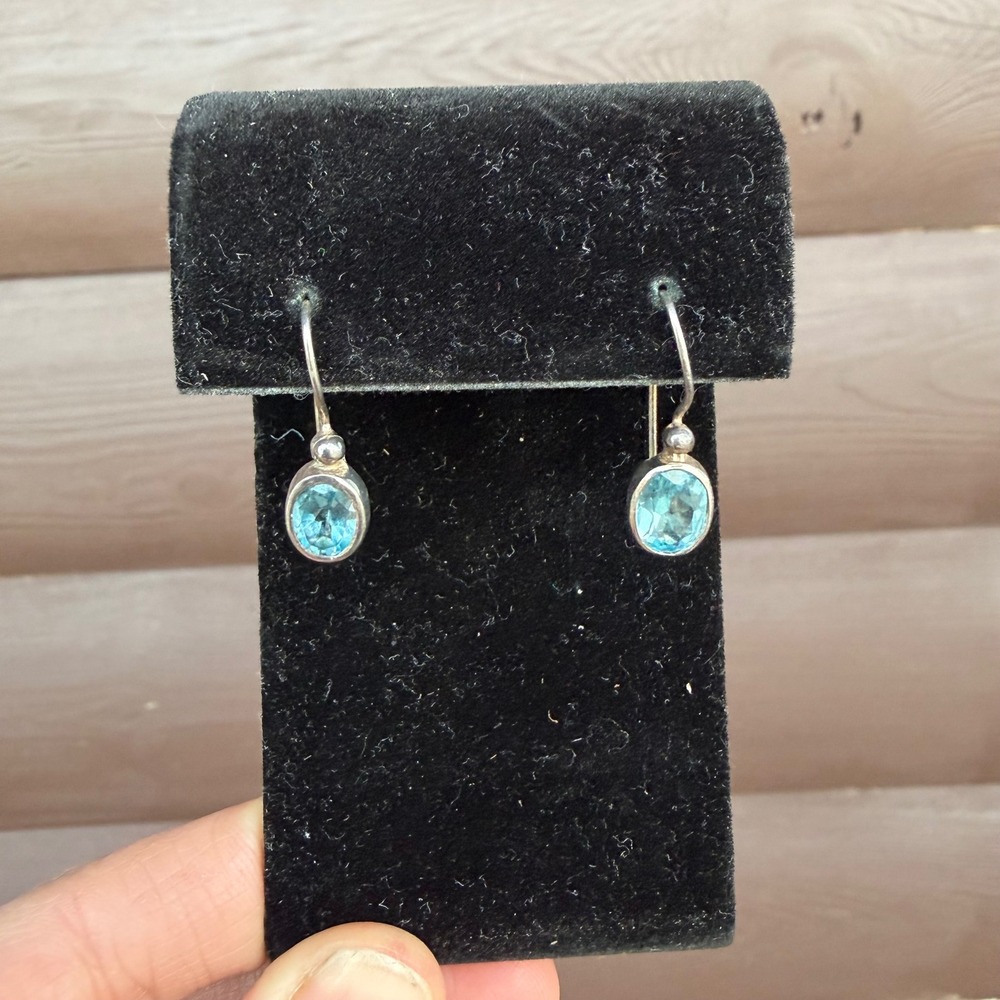 Boma Blue Topaz Earrings Womens Sterling Silver 925 Oval Drop Kidney‎ Wire
